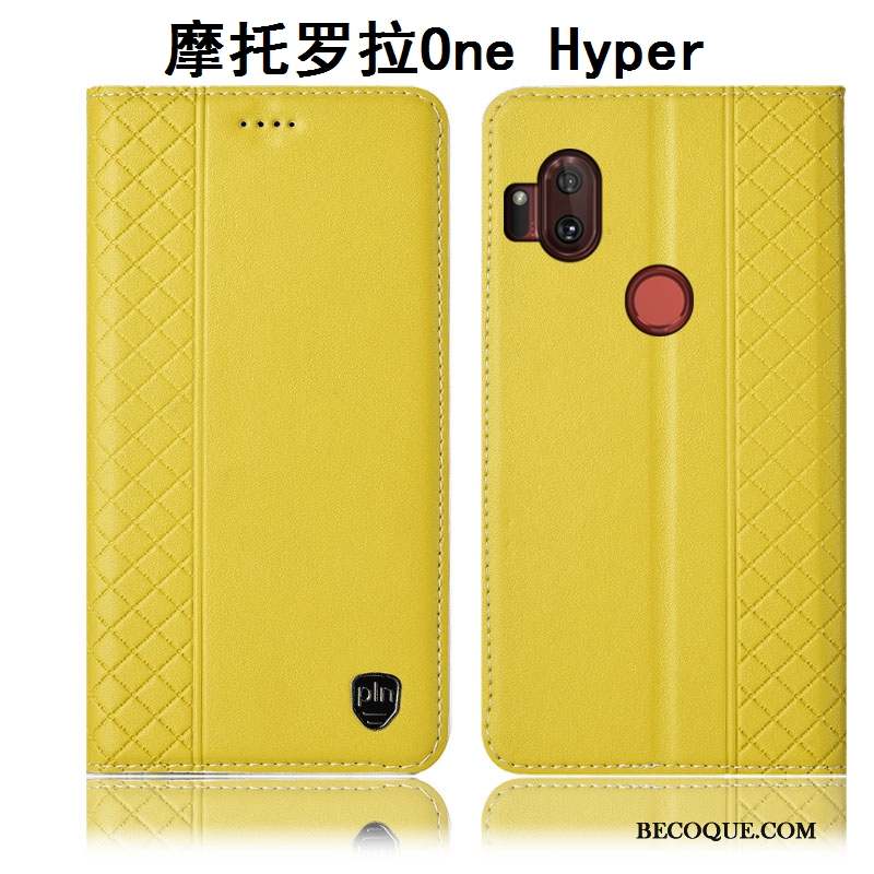 Motorola One Hyper Incassable Protection Étui En Cuir Coque De Téléphone Jaune Housse