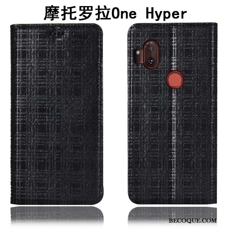 Motorola One Hyper Protection Coque De Téléphone Incassable Étui En Cuir Noir Housse