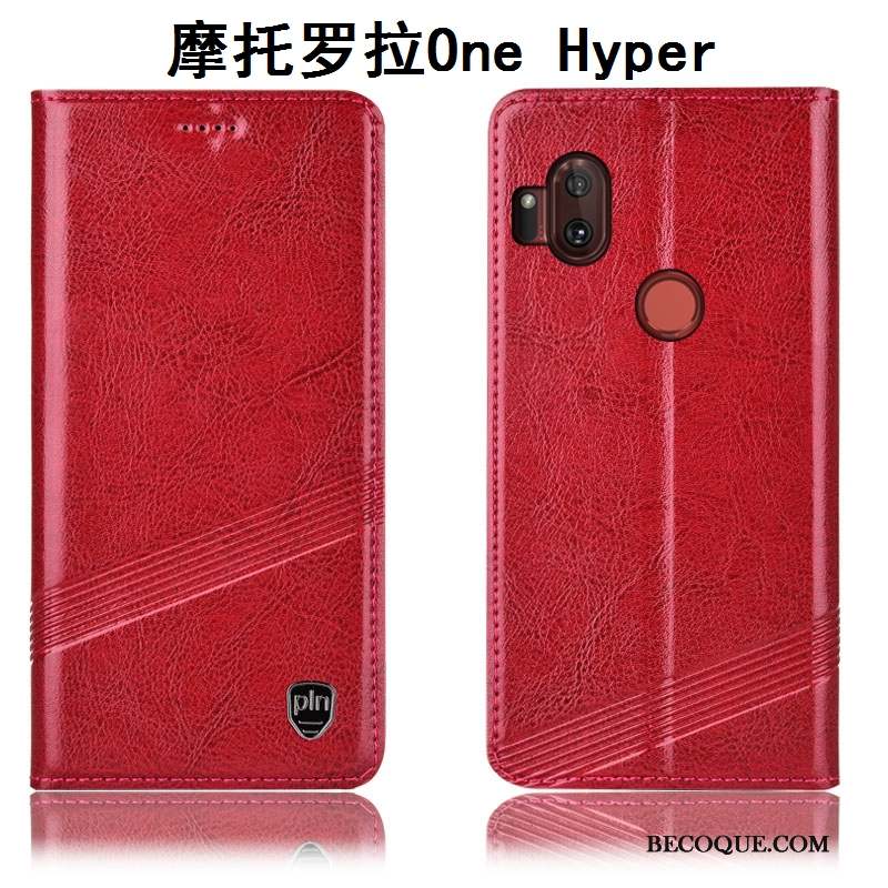 Motorola One Hyper Étui Coque De Téléphone Incassable Protection Cuir Véritable Marron