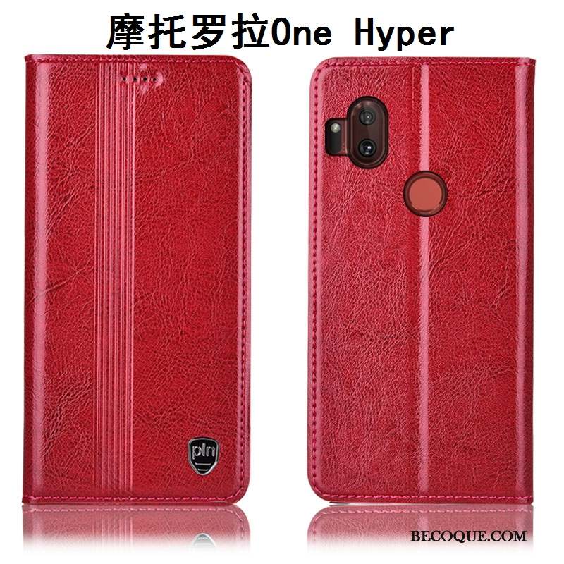 Motorola One Hyper Étui Housse Rouge Cuir Véritable Coque De Téléphone Protection