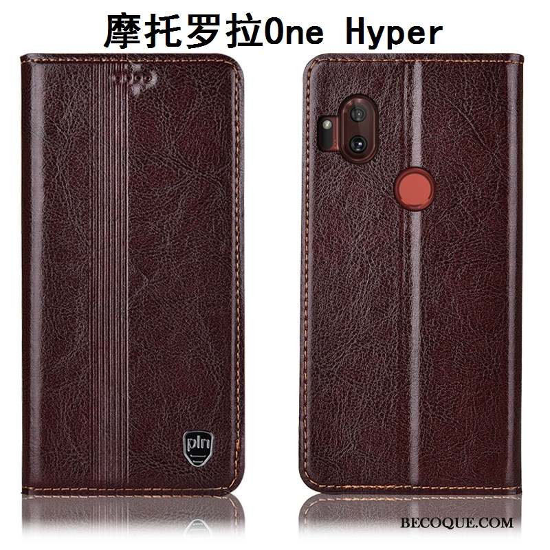 Motorola One Hyper Étui Housse Rouge Cuir Véritable Coque De Téléphone Protection