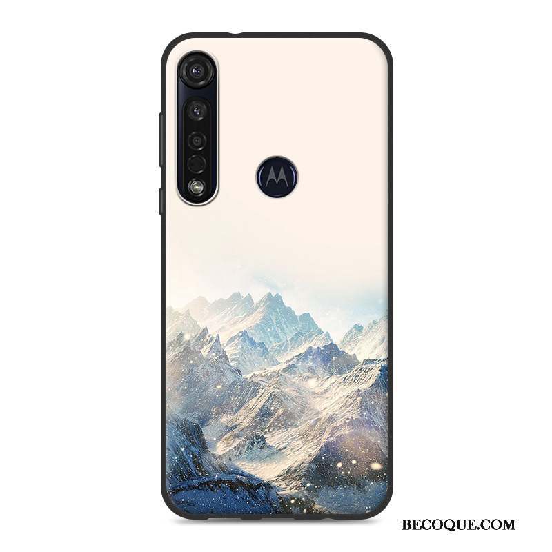 Motorola One Macro Coque Paysage Peinture Silicone Fluide Doux Simple Blanc