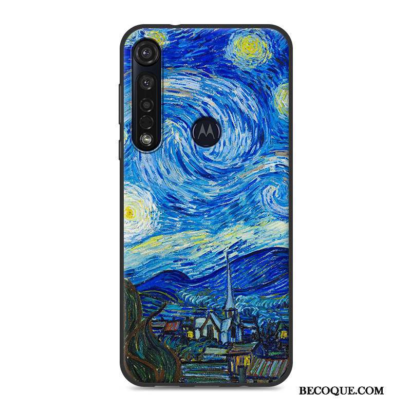 Motorola One Macro Coque Paysage Peinture Silicone Fluide Doux Simple Blanc