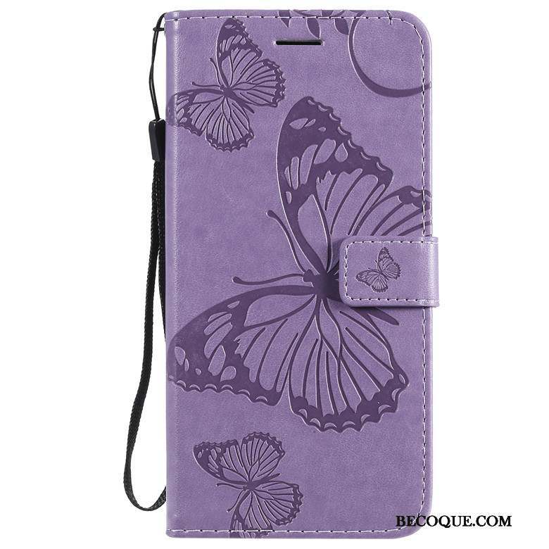 Motorola One Macro Tout Compris Coque De Téléphone Fleurs De Papillons Violet Housse Étui En Cuir