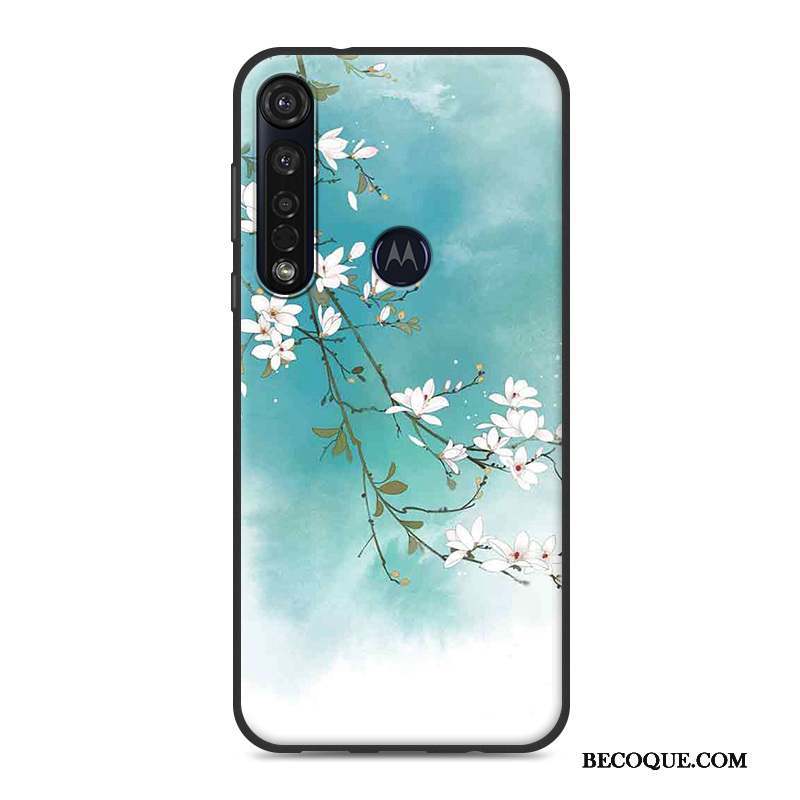 Motorola One Macro Étui Incassable Vintage Bleu Coque En Silicone Style Chinois