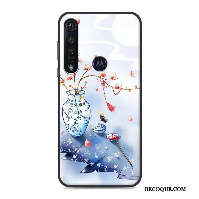 Motorola One Macro Étui Incassable Vintage Bleu Coque En Silicone Style Chinois