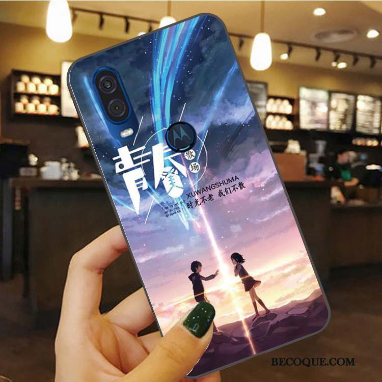 Motorola One Vision Bleu Protection Fluide Doux Coque De Téléphone Étui