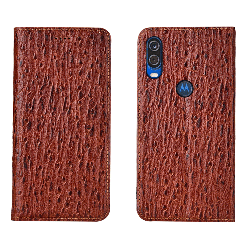 Motorola One Vision Coque Rouge Incassable Modèle Fleurie Cuir Véritable Étui Protection