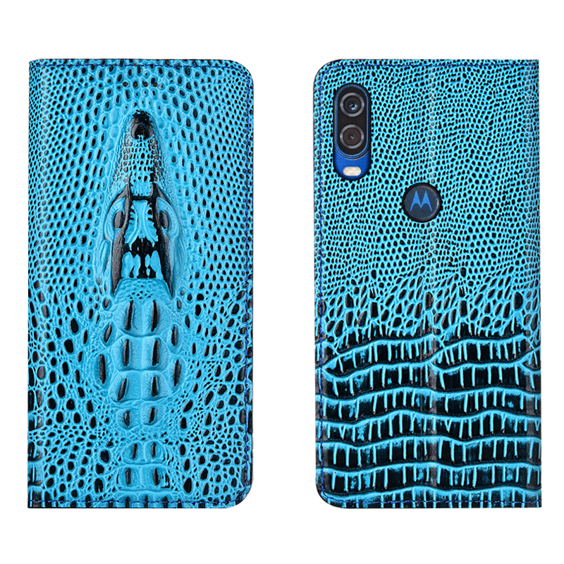 Motorola One Vision Jaune Crocodile Protection Étui Cuir Véritable Coque De Téléphone