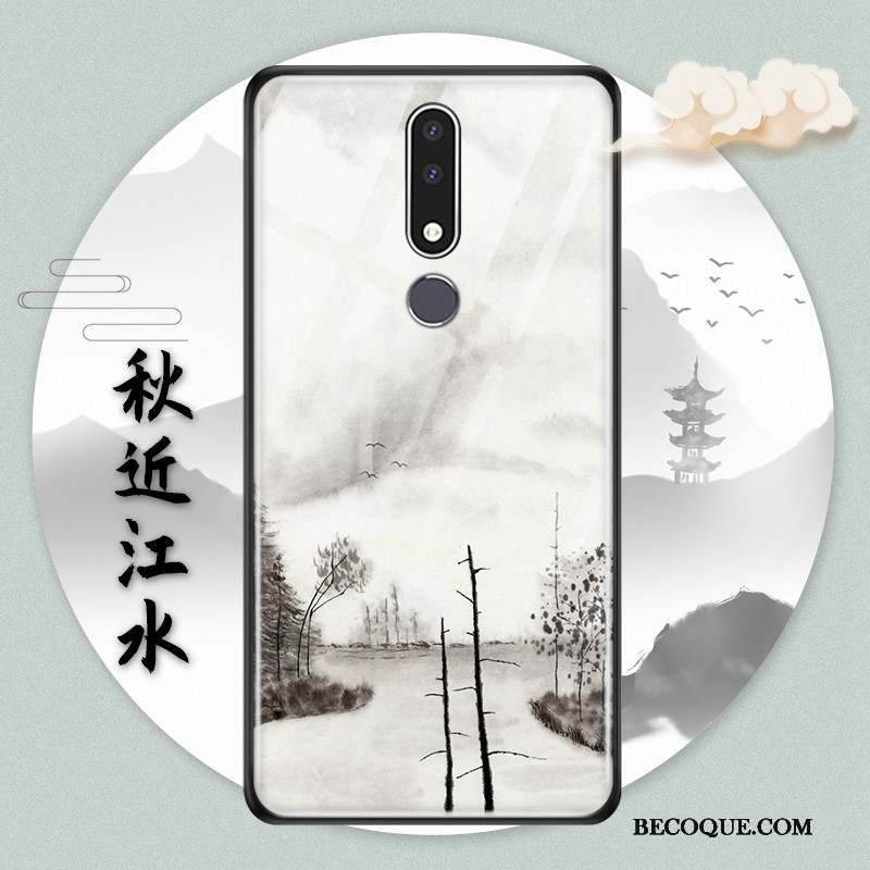 Nokia 3.1 Plus Style Chinois Protection Bleu Coque Verre Étui