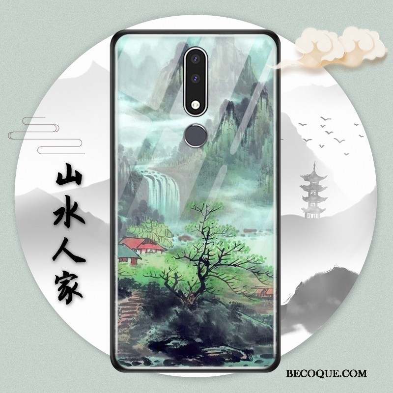 Nokia 3.1 Plus Style Chinois Protection Bleu Coque Verre Étui