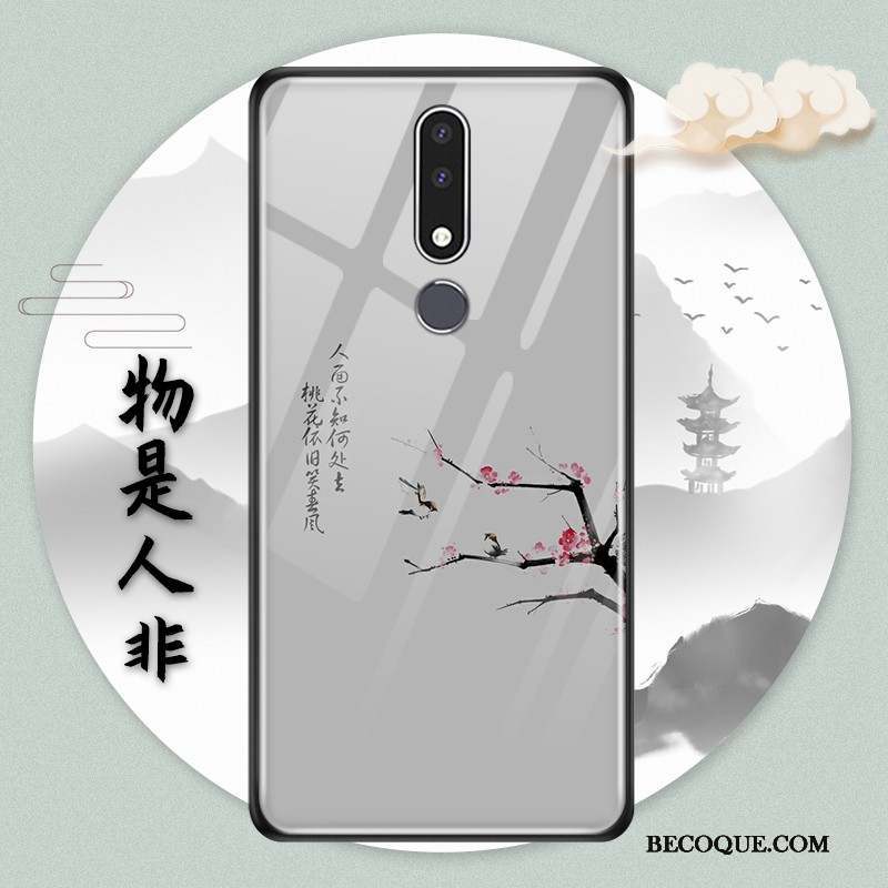 Nokia 3.1 Plus Style Chinois Protection Bleu Coque Verre Étui