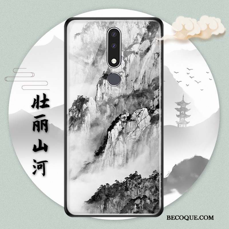 Nokia 3.1 Plus Style Chinois Protection Bleu Coque Verre Étui