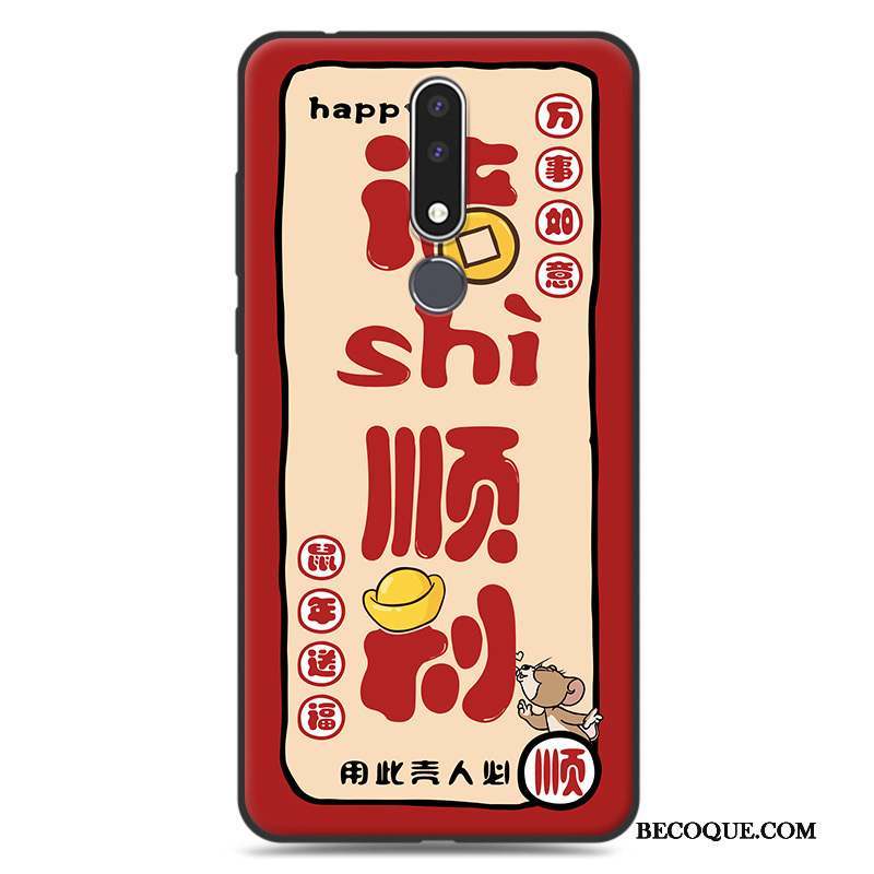 Nokia 3.1 Plus Étui Incassable Net Rouge Rat Coque De Téléphone Pu