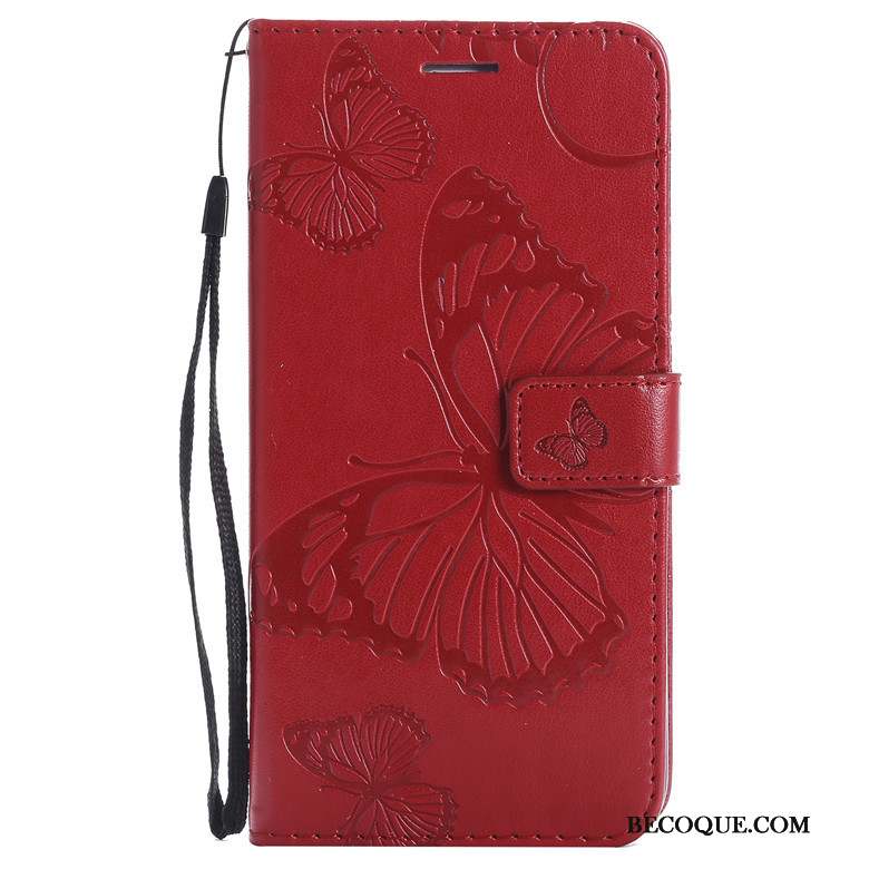 Nokia 3.2 Fleur Papillon Étui En Cuir Rose Coque De Téléphone Fluide Doux