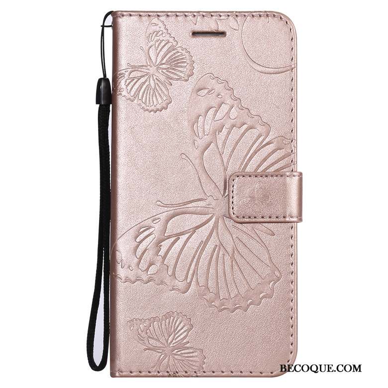 Nokia 3.2 Fleur Papillon Étui En Cuir Rose Coque De Téléphone Fluide Doux