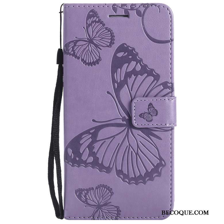 Nokia 3.2 Fleur Papillon Étui En Cuir Rose Coque De Téléphone Fluide Doux