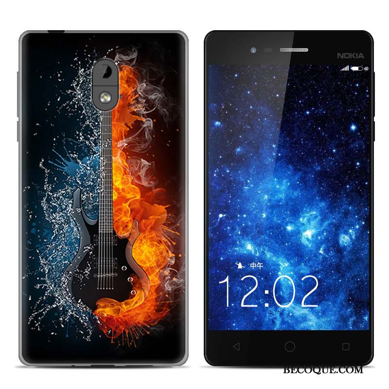 Nokia 3 Dessin Animé Fluide Doux Peinture Protection Noir Coque