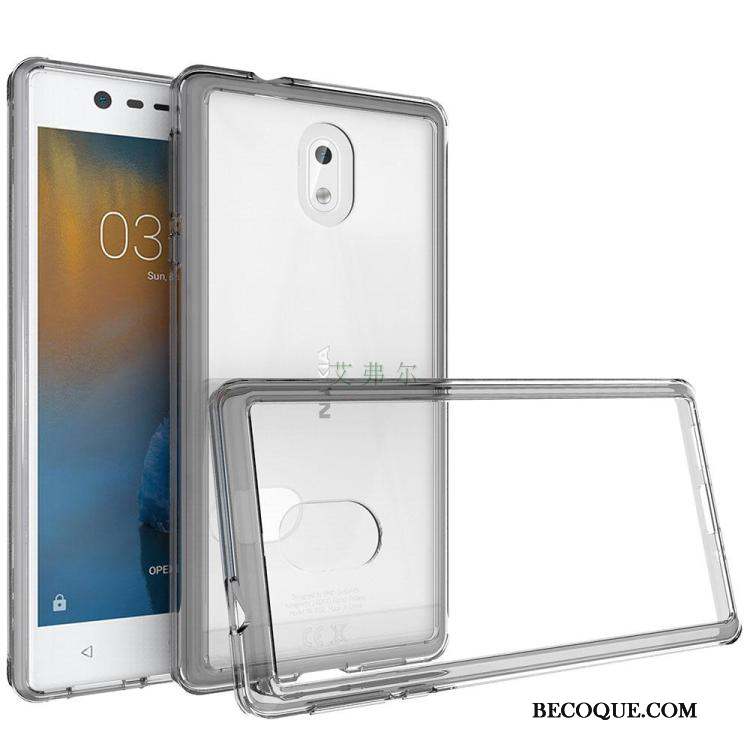 Nokia 3 Incassable Noir Coque De Téléphone Étui Fluide Doux Transparent