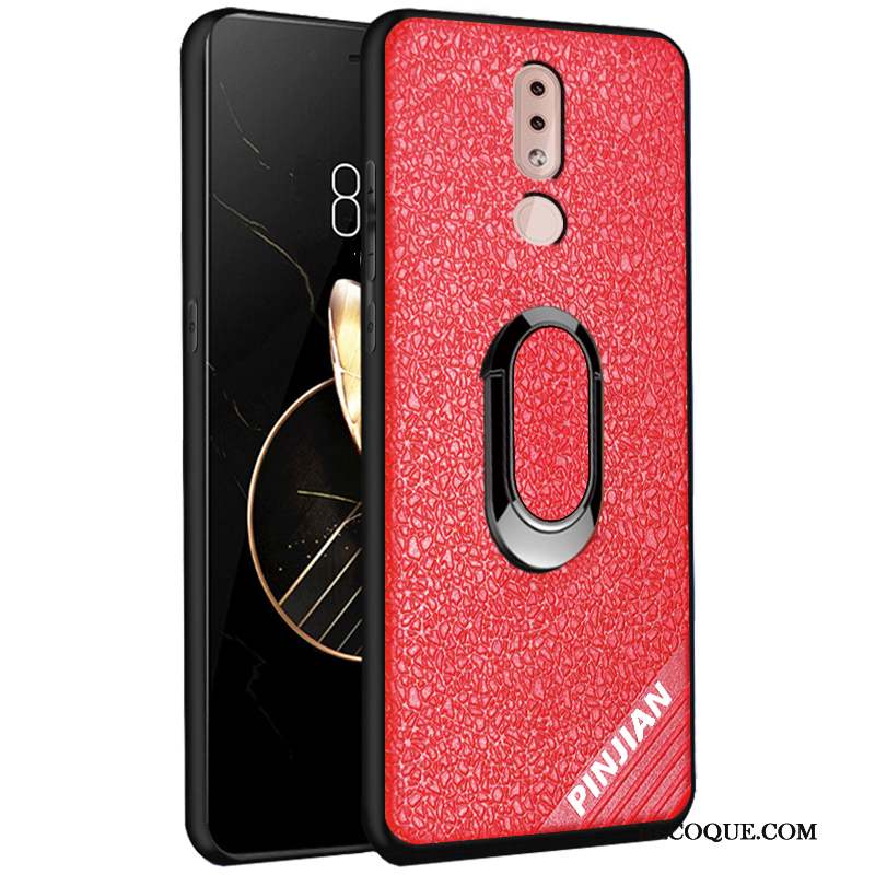 Nokia 4.2 Coque Fluide Doux Délavé En Daim Modèle Fleurie Similicuir Rouge Antidérapant