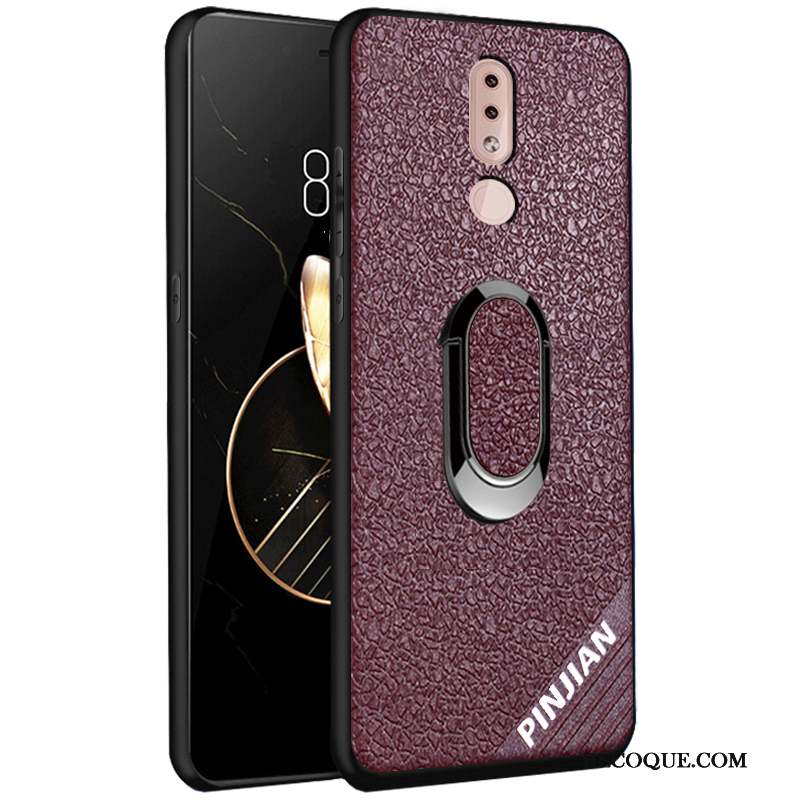 Nokia 4.2 Coque Fluide Doux Délavé En Daim Modèle Fleurie Similicuir Rouge Antidérapant