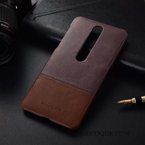 Nokia 5.1 Plus Coque Protection Téléphone Portable Étui Rouge Cuir Véritable