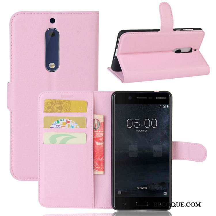 Nokia 5 Coque Étui En Cuir Violet Support Litchi Protection Modèle Fleurie