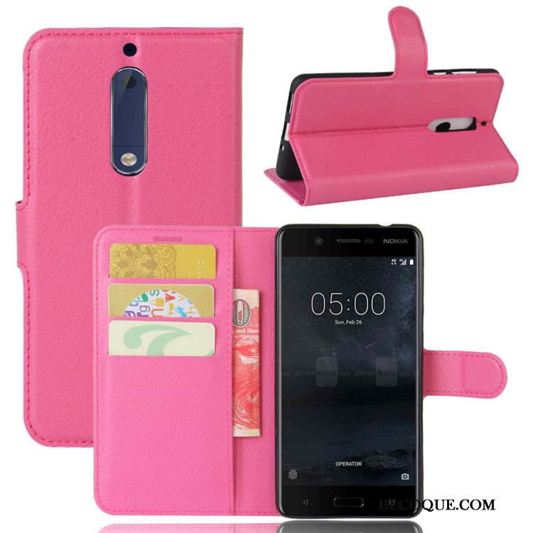 Nokia 5 Coque Étui En Cuir Violet Support Litchi Protection Modèle Fleurie