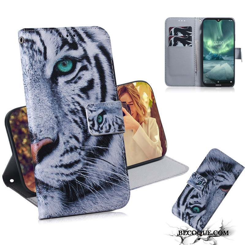 Nokia 6.2 Coque De Téléphone Housse Protection Tigre Blanc Étui En Cuir