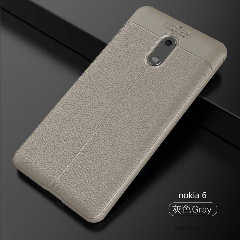 Nokia 6 Coque Gris Personnalité Cuir Incassable Modèle Fleurie Silicone