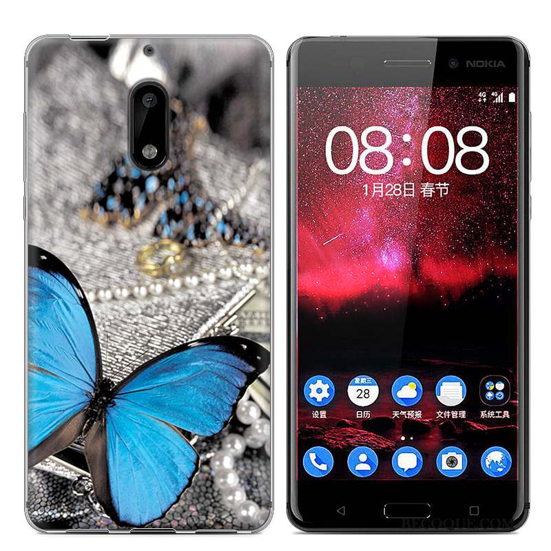 Nokia 6 Étui Bleu Téléphone Portable Coque Fluide Doux Tendance