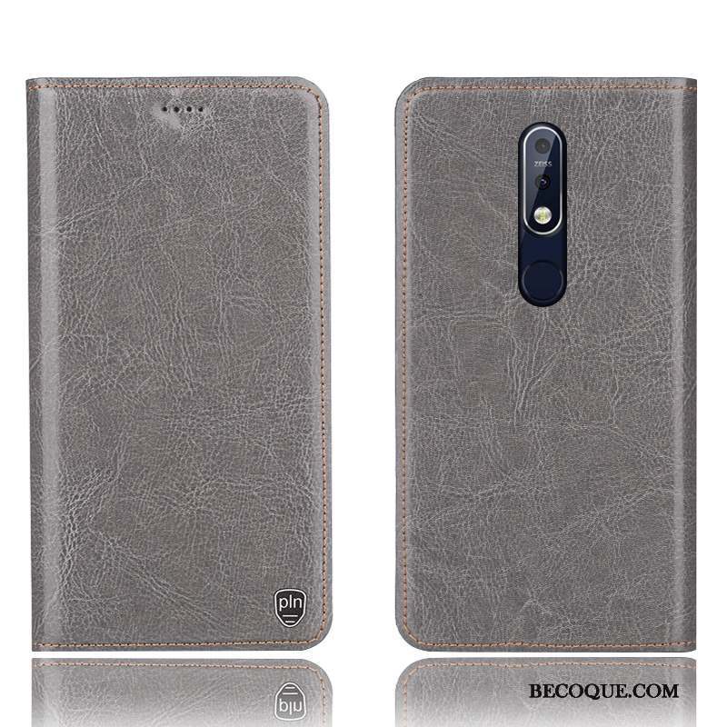 Nokia 7.1 Coque De Téléphone Modèle Fleurie Gris Étui En Cuir Protection Housse