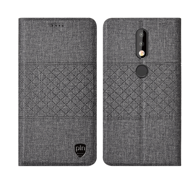 Nokia 7.1 Coque Étui En Cuir Téléphone Portable Plaid Fluide Doux Noir Tout Compris