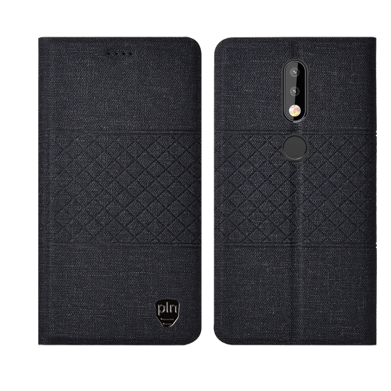 Nokia 7.1 Coque Étui En Cuir Téléphone Portable Plaid Fluide Doux Noir Tout Compris