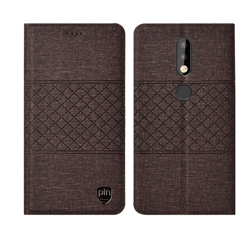 Nokia 7.1 Coque Étui En Cuir Téléphone Portable Plaid Fluide Doux Noir Tout Compris