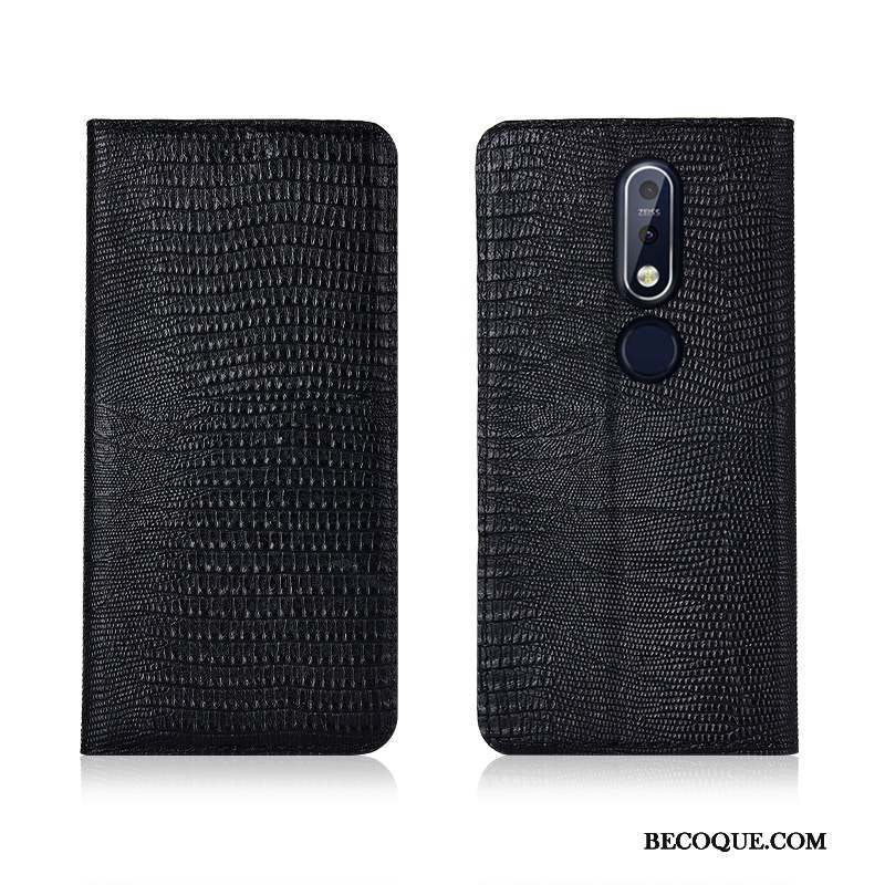 Nokia 7.1 Coque Étui Nouveau Clamshell Cuir Véritable Bleu