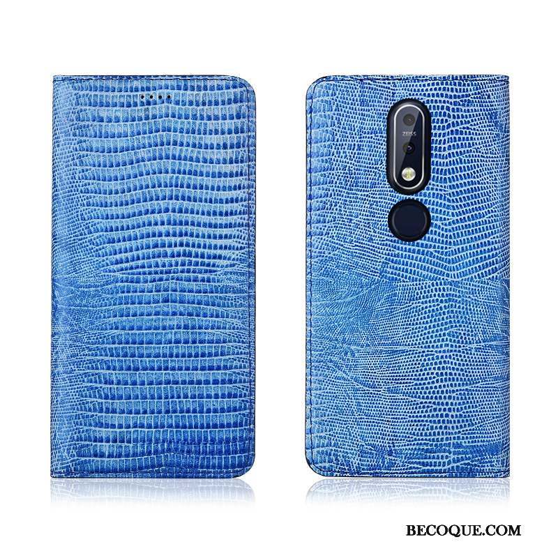 Nokia 7.1 Coque Étui Nouveau Clamshell Cuir Véritable Bleu