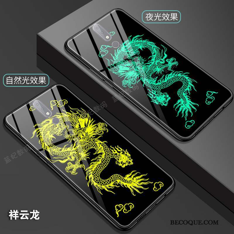 Nokia 7.1 Dragon Verre Style Chinois Coque De Téléphone Totem Noir