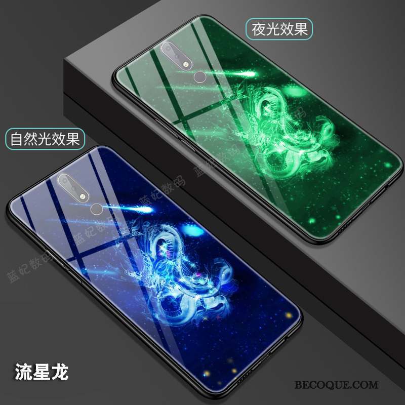 Nokia 7.1 Dragon Verre Style Chinois Coque De Téléphone Totem Noir