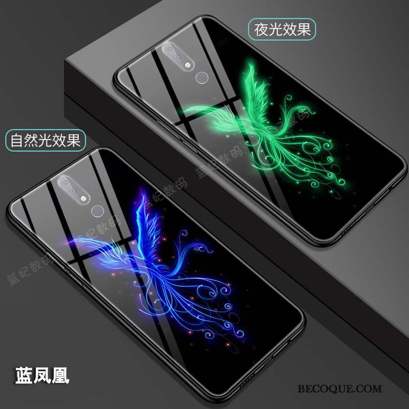 Nokia 7.1 Dragon Verre Style Chinois Coque De Téléphone Totem Noir