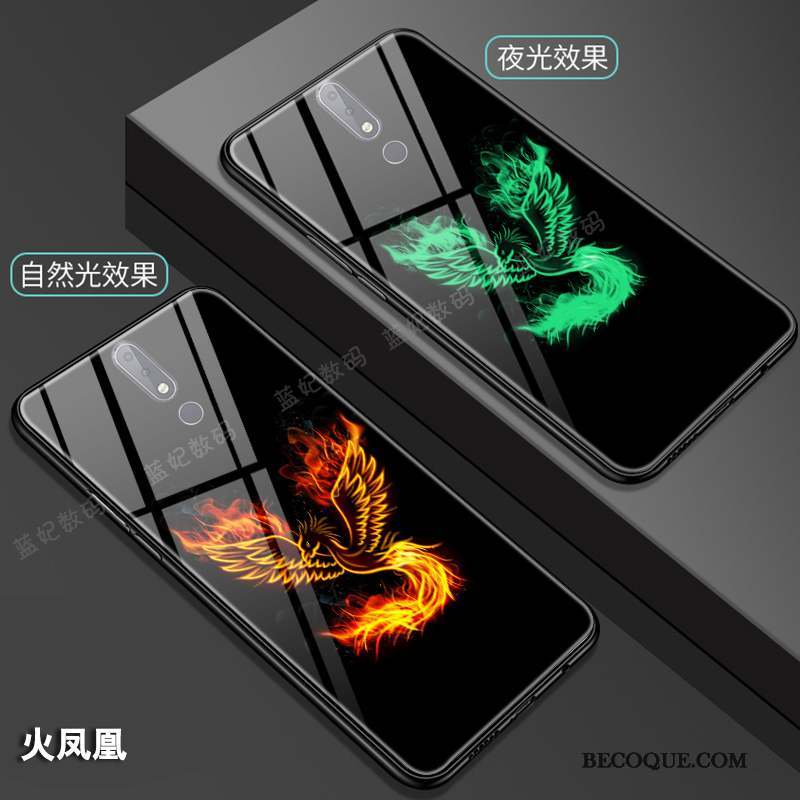 Nokia 7.1 Dragon Verre Style Chinois Coque De Téléphone Totem Noir
