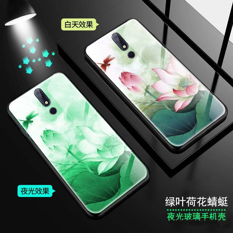 Nokia 7.1 Fleur Verre Coque De Téléphone Vert Rose Lumineuses