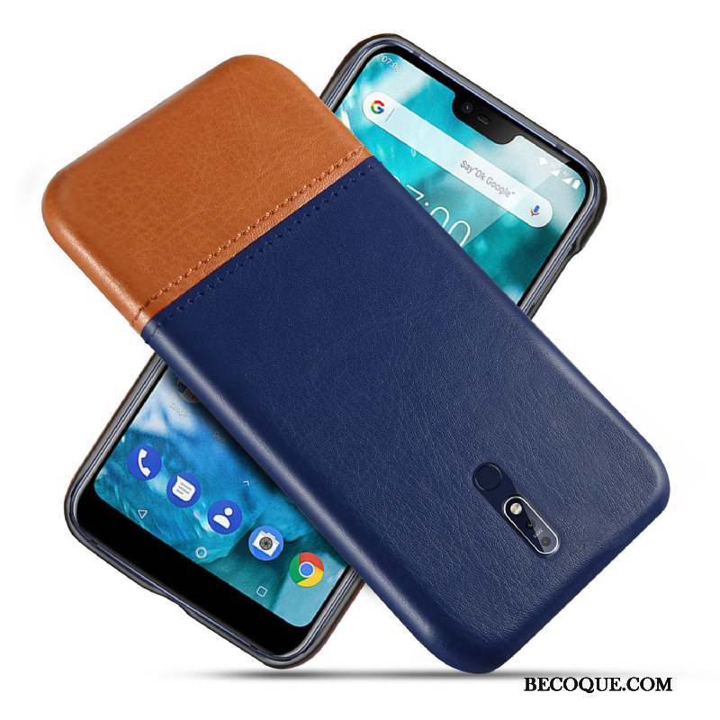 Nokia 7.1 Protection Coque De Téléphone Bleu Qualité Cuir Étui