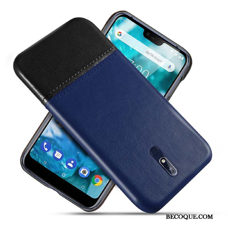 Nokia 7.1 Protection Coque De Téléphone Bleu Qualité Cuir Étui