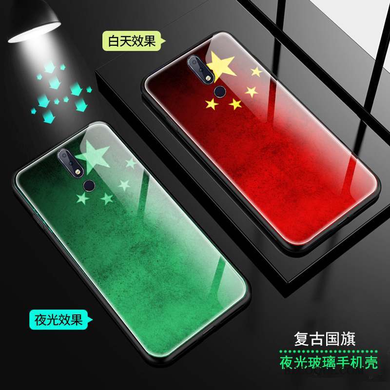 Nokia 7.1 Rouge Lumineuses Style Chinois Verre Coque De Téléphone