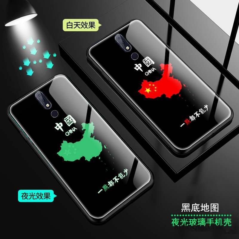 Nokia 7.1 Rouge Lumineuses Style Chinois Verre Coque De Téléphone