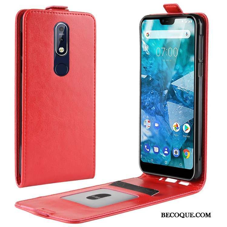 Nokia 7.1 Rouge Étui En Cuir Protection Coque De Téléphone Téléphone Portable