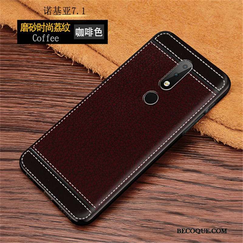 Nokia 7.1 Silicone Coque Protection Rouge Modèle Fleurie Cuir