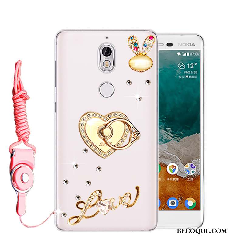 Nokia 7 Fluide Doux Délavé En Daim Coque Strass Rose Étui