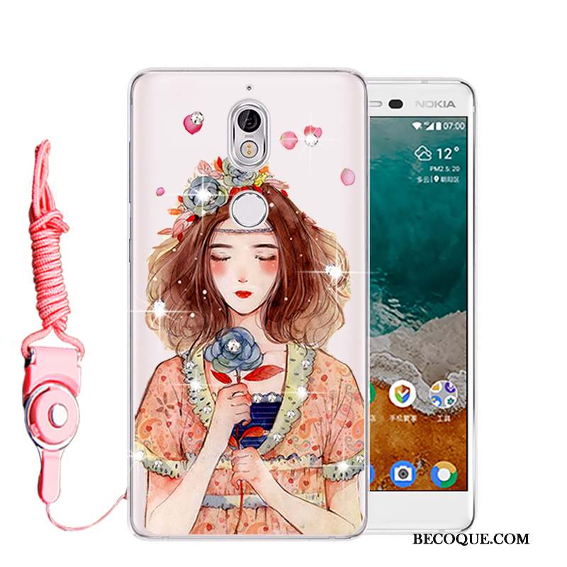 Nokia 7 Fluide Doux Délavé En Daim Coque Strass Rose Étui